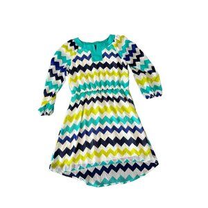 Kids girls My Michelle Bright long sleeve Chevron Dress Sz 12